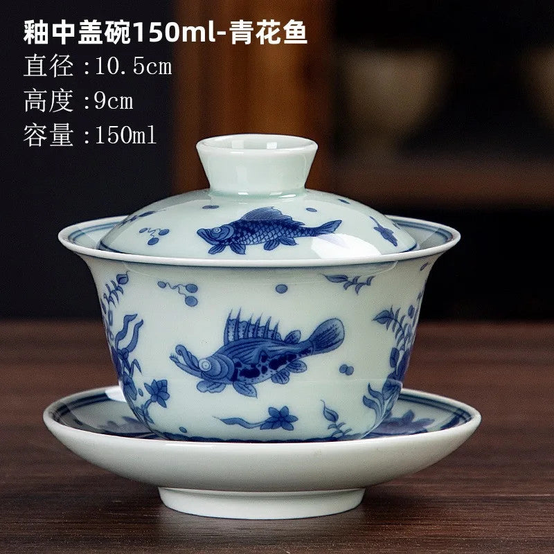 150ml Exquisitely Ceramic Gaiwan Chinese Hand-painted Kung Fu Tea Cup Tea Bowl