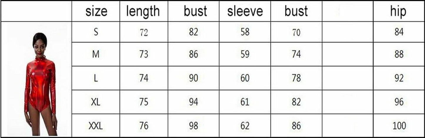 Women Bodysuit Long Sleeve O-neck Wet Look Back Zipper Skinny Playsuits Jumpsuit