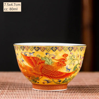 Ceramics Sancai Gaiwan Bowl Dragon and Phoenix Tea Cup Handmade Enamel Color