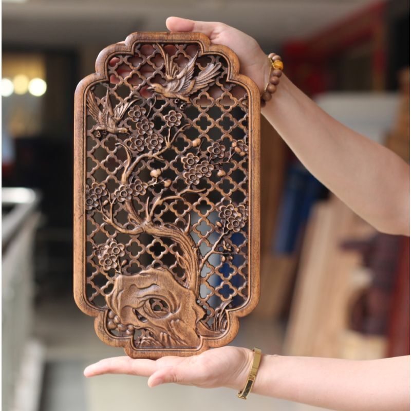 Hollow Wood Carving Chinese Classical Craft Camphor Wall Hanging Decoration 35cm