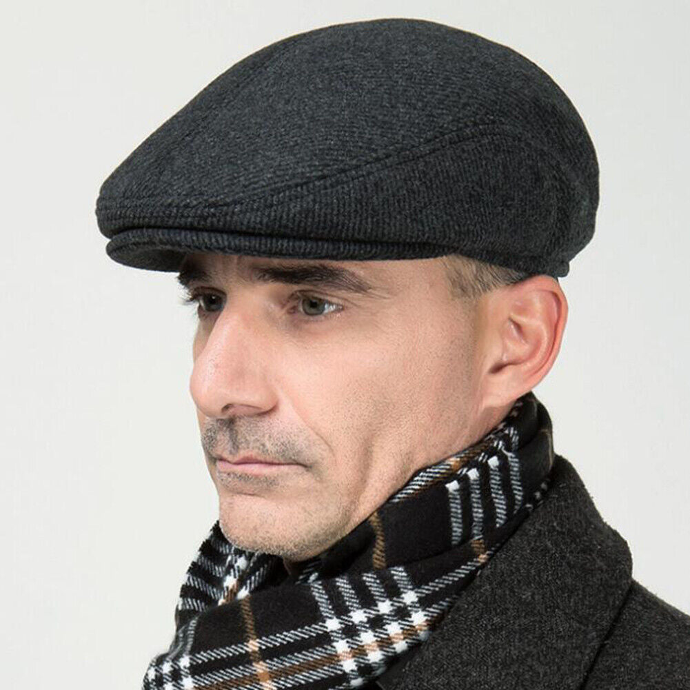 Men's Helmet Cap Newsboy Wool Hat Driving Flat Cabbie Hat Golf