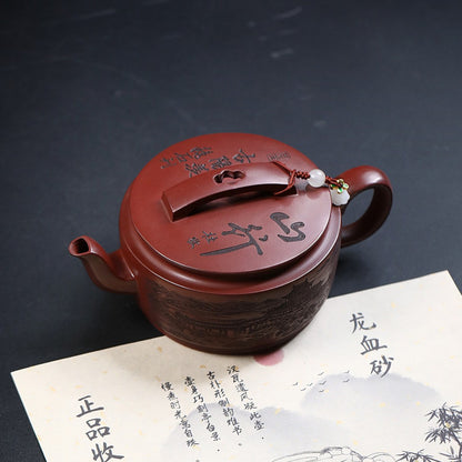 Handmade Tea Pot Carved Chinese Original Ore Real Yixing Zisha Purple Clay Pot