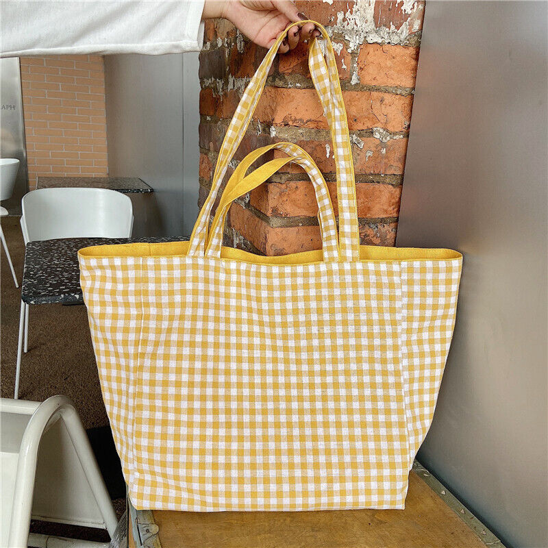 Canvas Bags Women Shoulder Totes Bag Handbags Girls Plaid Shopper Bags