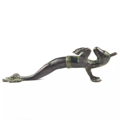 Set of 2 Antique Look Green Patina Brass Carved Horse Figurine Door Handle