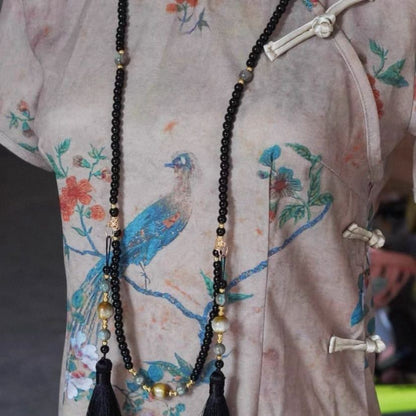 New Chinese Hanfu Crossbody Chain Long Tassel Liuli Beaded Necklace Ethnic Style
