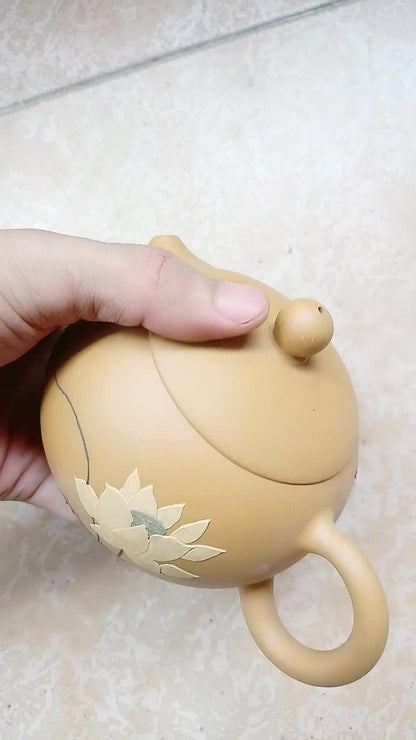 True Yixing Zisha Duan Clay Tea Pot Floral Relief Handmade Xishi Pot Marked Pot