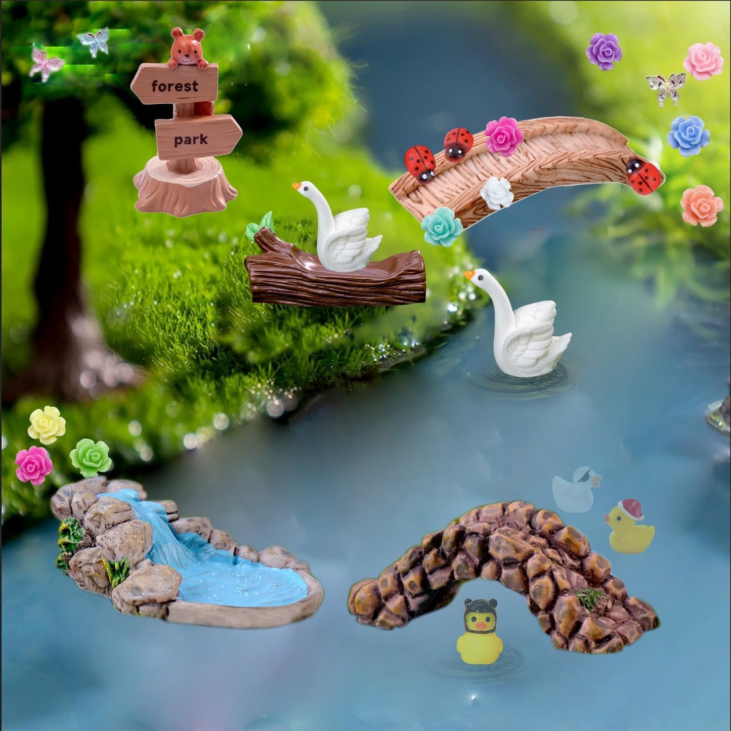 45 Pcs Resin Mini Garden Accessories - Miniature Landscape Decorations with Mini