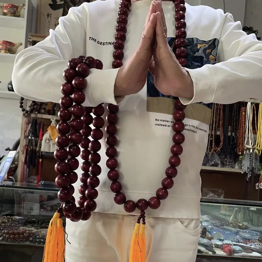 30mm*108 Prayer Beads Shaolin Kung Fu Buddha Monk Prayer Mala Red Beads Necklace