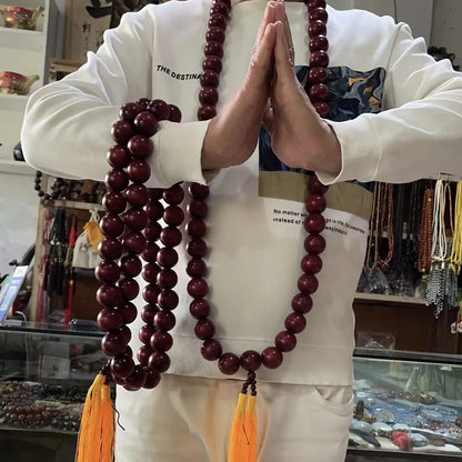 30mm*108 Prayer Beads Shaolin Kung Fu Buddha Monk Prayer Mala Red Beads Necklace