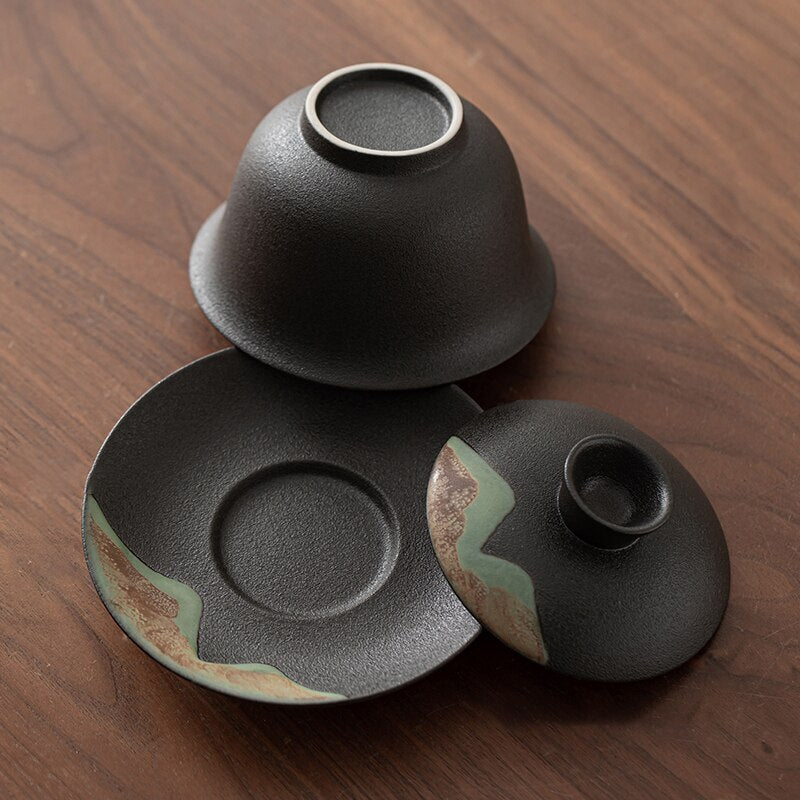1pc 180ml Mountain Design Ceramic Gaiwan Kung Fu Tea Set Cup Bowl