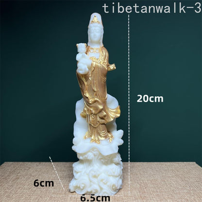 20cm Green Tara Guanyin Bodhisattva Statue on Lotus Altar Buddhist Decor