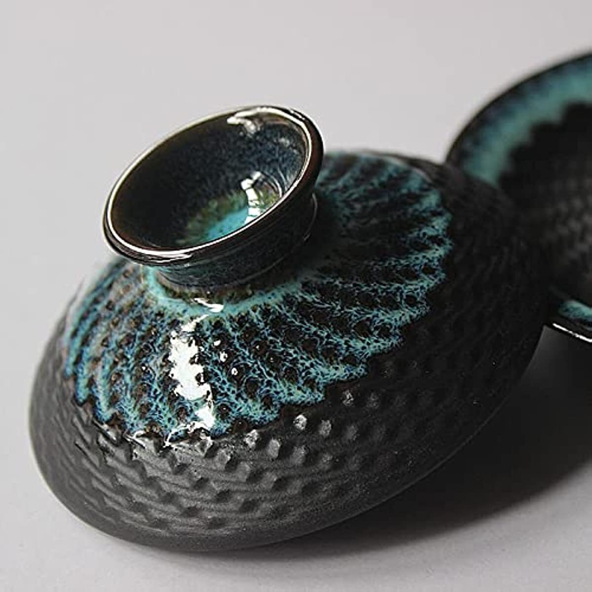 Kiln Glazed Ceramic Jianzhan Teacup Kung Fu Tea Cup and Saucer with Lid
