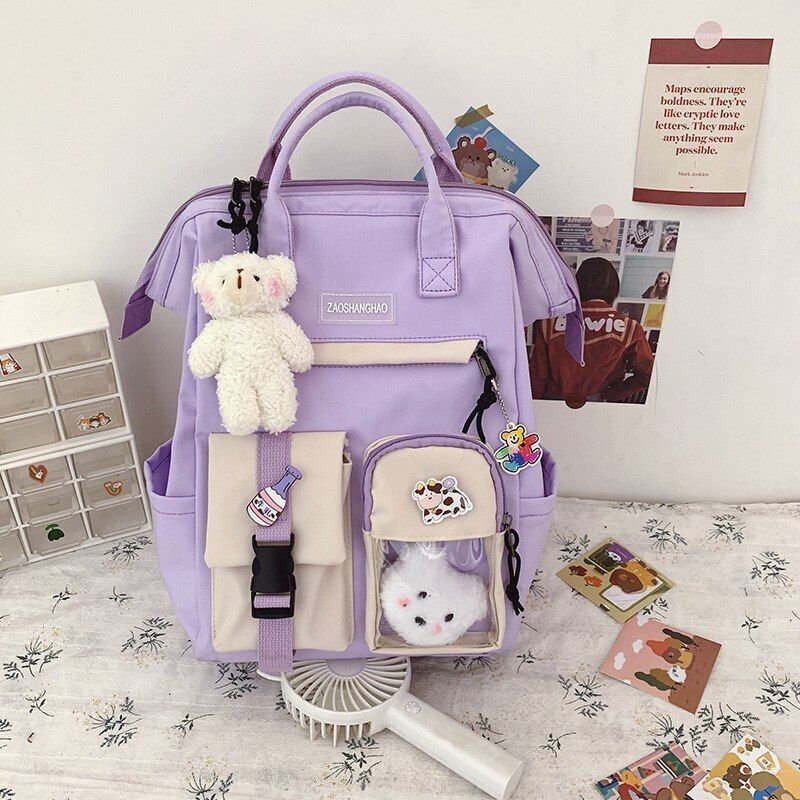 Purple Backpack Waterproof 38*26*18 CM Bags Cute Traveling Rucksack Nylon Pocket