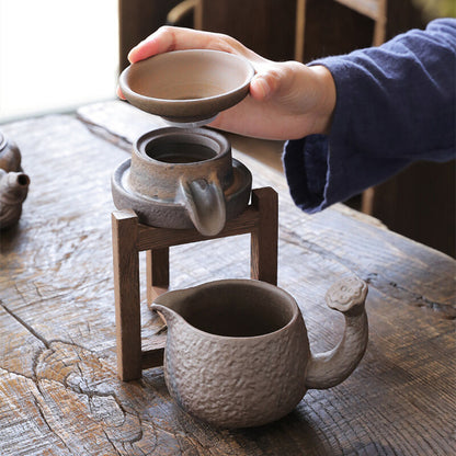 Chinese Tea Strainer Ceramic Tea Filter Net With Holder Crude Pottery For Teaset