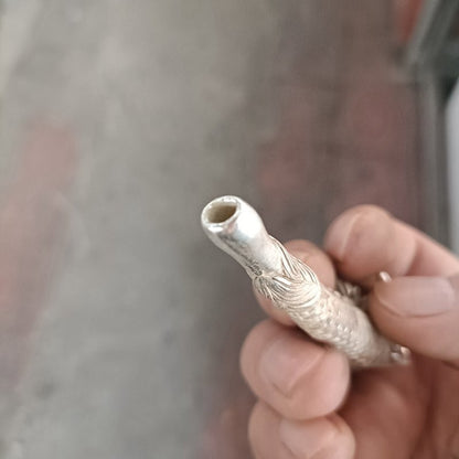 Old Tibet Silver Handcarved Dragon Cigarette Holder Smoking Tool