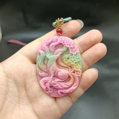 Yanyuan Agate Nine-Tailed Fox Pendant Carved Natural Stone Jewelry
