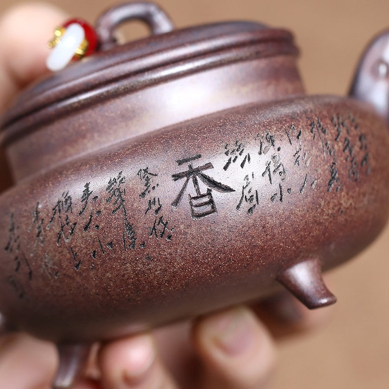 Tea Pot With Three Feet Real Yixing Zisha Duan Clay Ball Shaped Infuser Holes