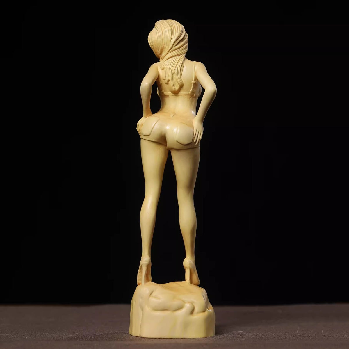 8.7" Boxwood Carved Hot Girl Statue Buauty Figure Model Sculpture Art Home Decor