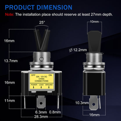 3x Blue LED Light 3Pin Rocker Toggle ON/Off Switch 30A 12V for Car Boat Marine