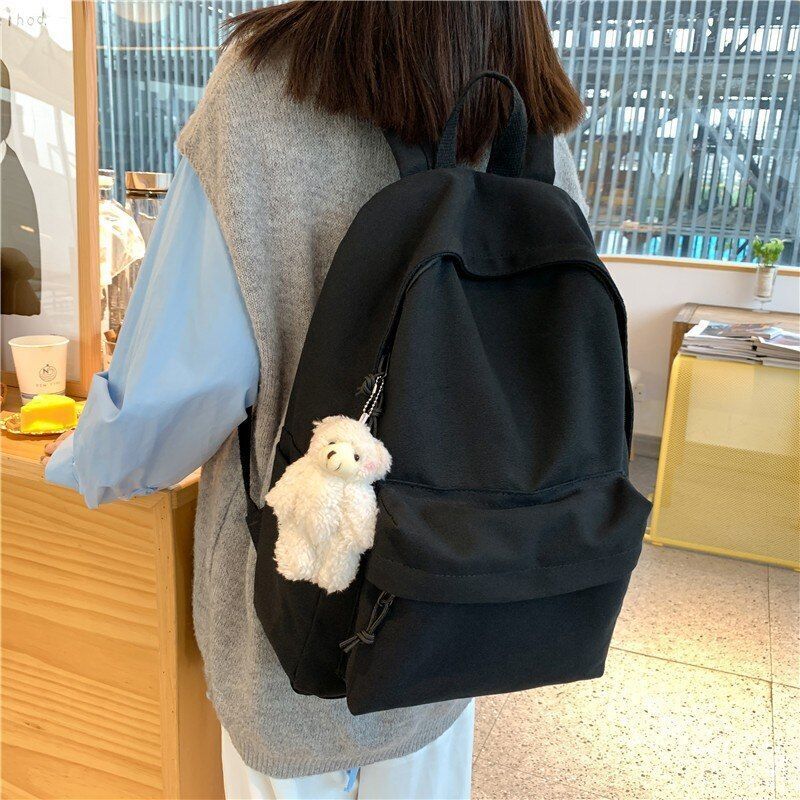 Solid Color Backpack Canvas Waterproof Schoolbag Teenager Bookbags 42*12*31 CM