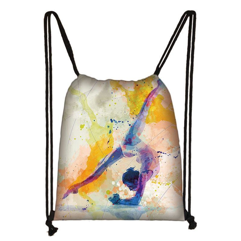 Watercolor Art Print Backpack Drawstring Bag Daypack Gymnast Storage Bag Travel