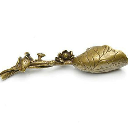 Colletable Folk Antiques Chinese Classical Tea Ceremony Lotus Leaf Tea Spoon