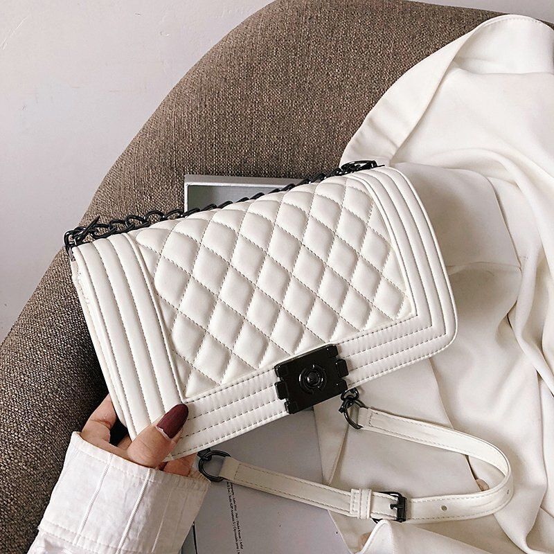 Chain Shoulder Bag V-Line Leather Crossbody Bags Lock Messenger Handbag 9 Colors