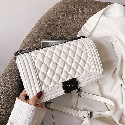Chain Shoulder Bag V-Line Leather Crossbody Bags Lock Messenger Handbag 9 Colors