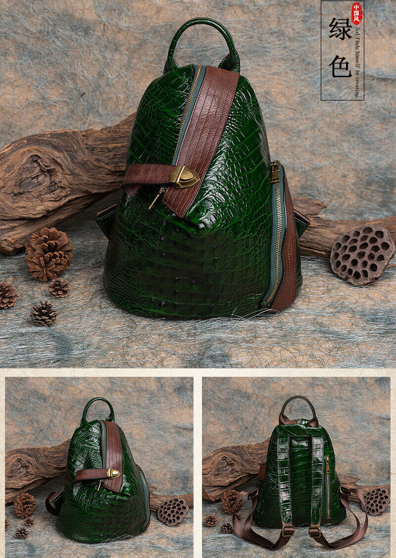 Top Real Leather Women's Backpack, Desinger Crocodile Print Travel Shoulder Bag