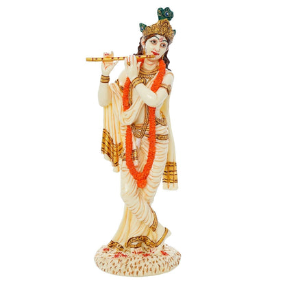 Hindu God Lord Standing Krishna Playing on Flute Statue Idol Figurine