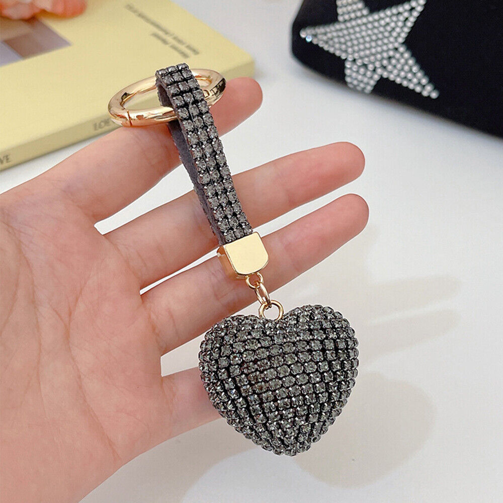 Car Hanging Bag Pendant Key Ring Jewelry Accessories Rhinestone Heart Keychain