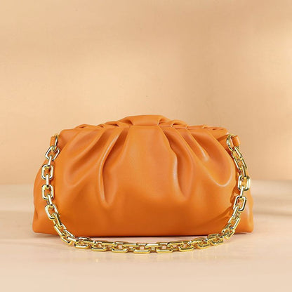 Genuine Cow Leather Handbag Thick Thin Chain Cloud Dumplings Clutch Shoulder Bag