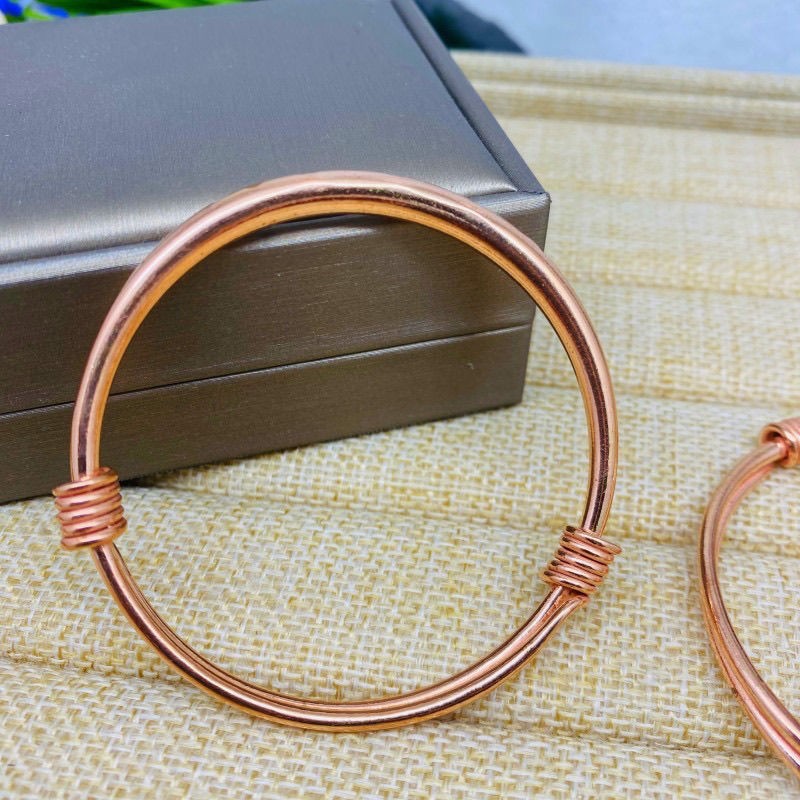 Pure Red Copper Four Leaf Clover Bangle 2-Pack Adjustable