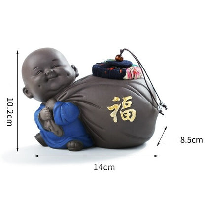 Small Tea Canister With Sealed Lid Yixing Zisha Purple Clay Buddha Statue Caddy