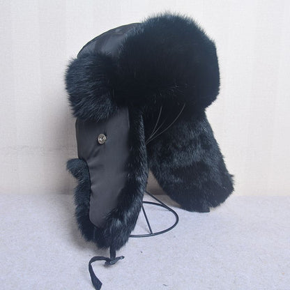 Men Bomber Hats Natural Real Rabbit Fur Outdoor Windproof Super Warm Cap 55-62cm