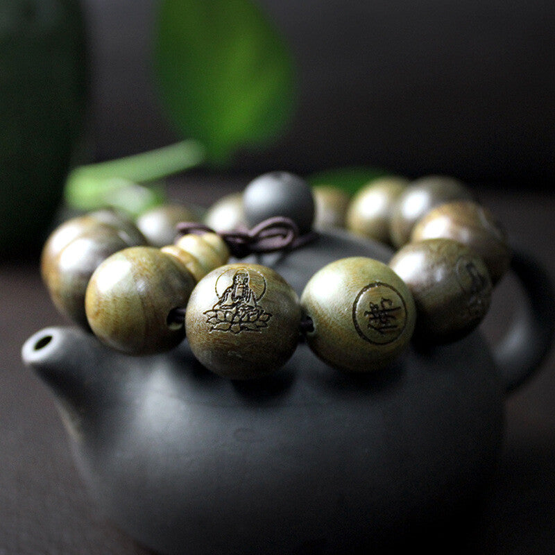 Green Sandalwood Bracelet Shaolin Temple Buddhist Monk Prayer Mala Beads