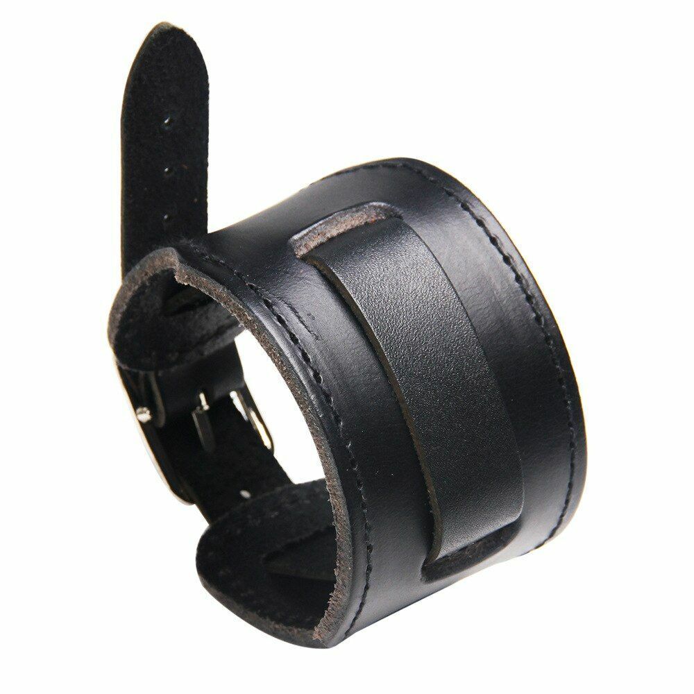 Men Fashion Punk Wristband Wide Genuine Leather Bracelet Adjustable Watch Strap