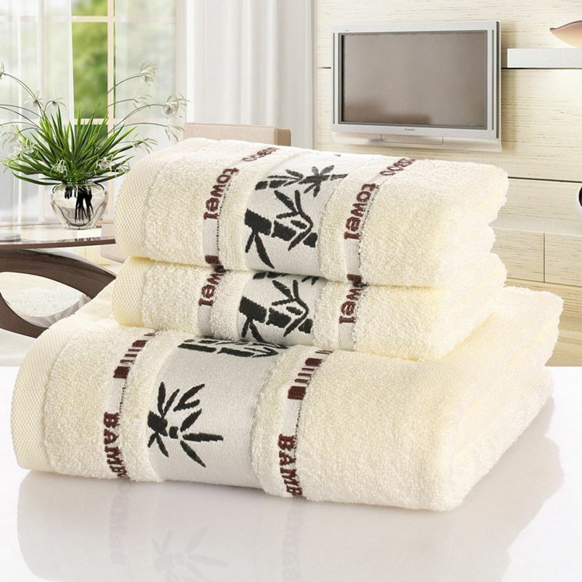 Towels Sets Bamboo Fiber Homes Bath Adults Face Thick Absorbent Luxury Bathroom - Thumbnail 4