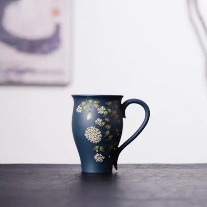 80ml Yixing Purple Clay Handpainted Hydrangea Cup Master Cup Kungfu Teaware