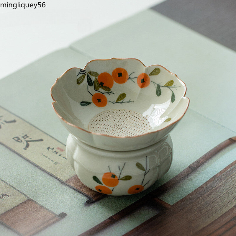 Hand-painted Persimmon Flower Tea Infusor Zen Tea Brewing Chinese Tea Set