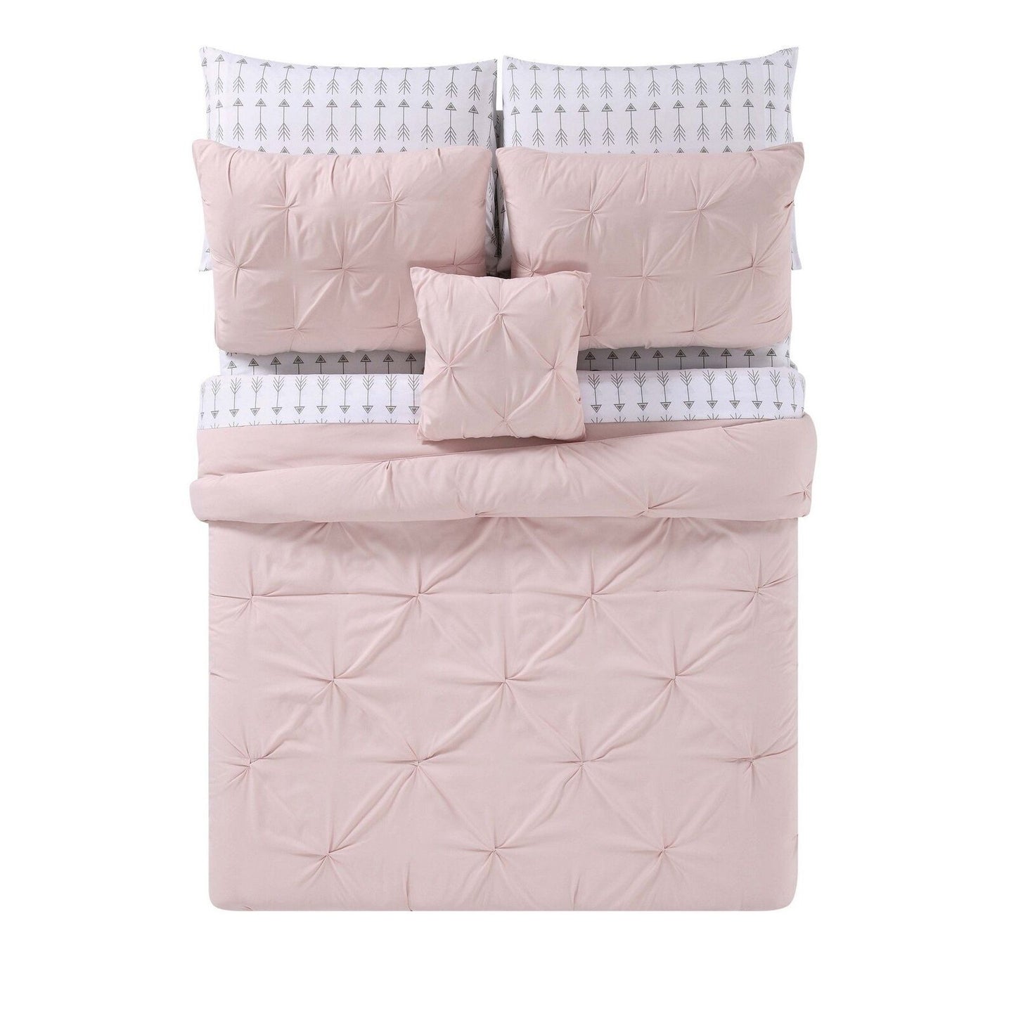 Truly Soft Everyday - Arrow Pleated Blush Queen Bed in a Bag - Queen,
