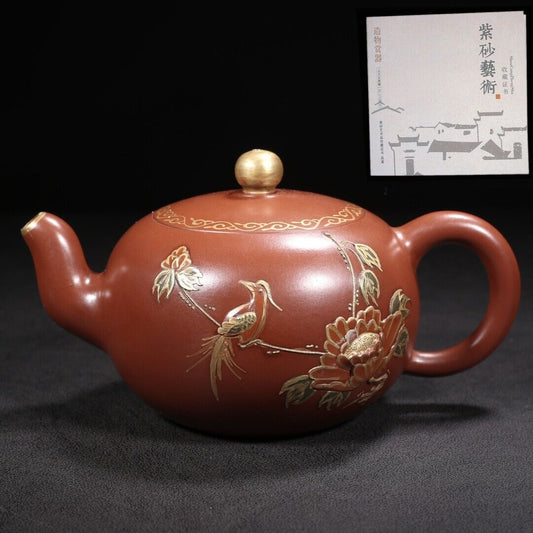Vintage Chinese Yixing Purple Clay Teapot Zisha Ceramic Nice Flower Bird Teapots