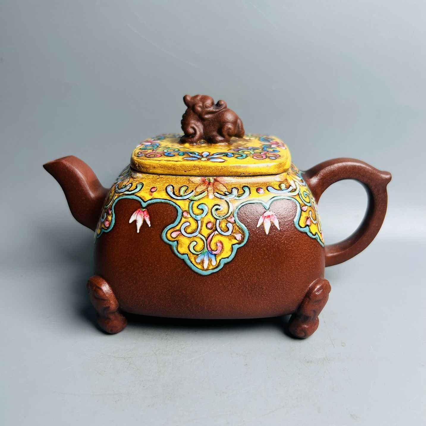 Vintage Chinese Yixing Purple Clay Teapot Zisha Ceremony Enamel Fine Teaware Art