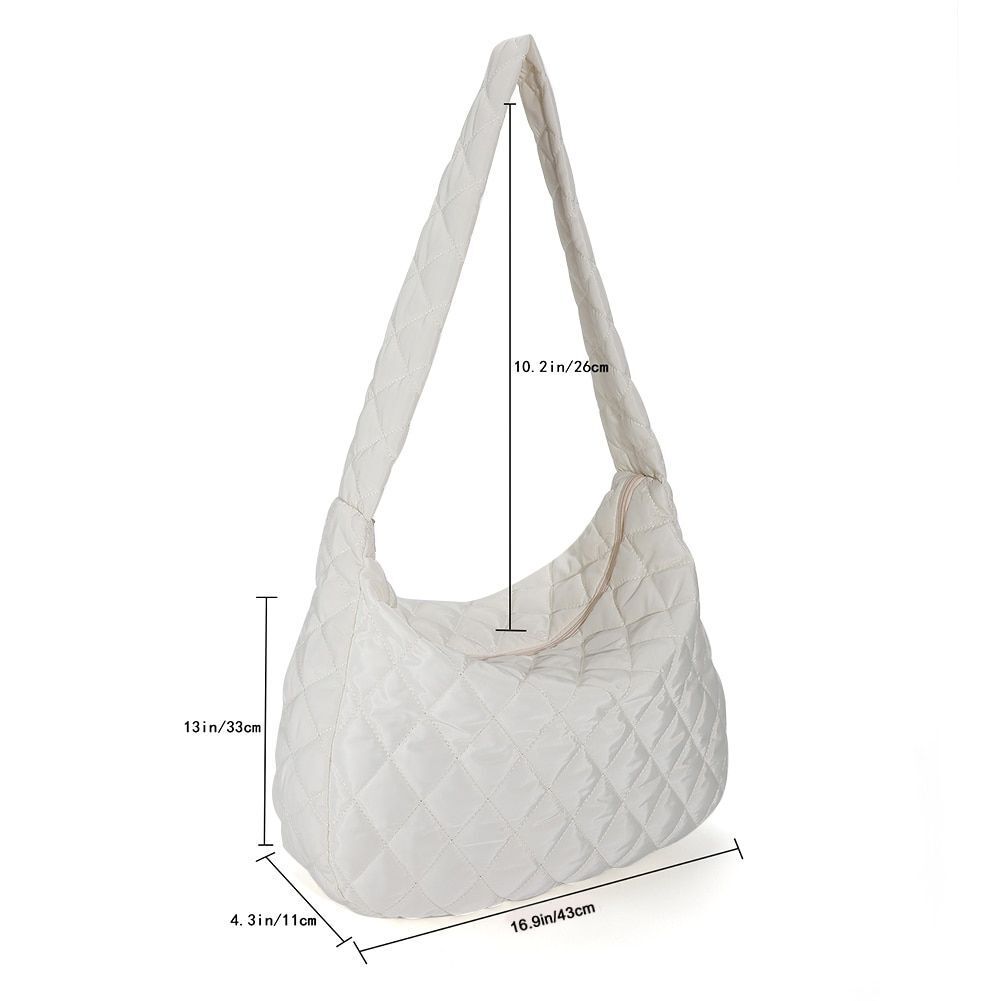 Lattice Pattern Shoulder Bag Cotton Handbag Large Capacity Purse Feather Padded