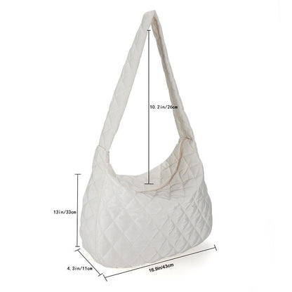 Lattice Pattern Shoulder Bag Cotton Handbag Large Capacity Purse Feather Padded