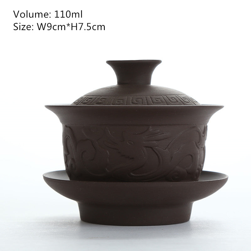 Multi-pattern Yixing Zisha Gaiwan Chinese Purple Clay Tea Bowl Cup Saucer Lid