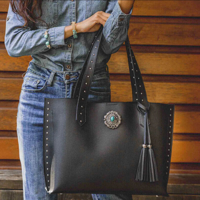 2x Celela Concho Fringe Studs Women Tote Shoulder Handbag Purse Bag W/ Wallet