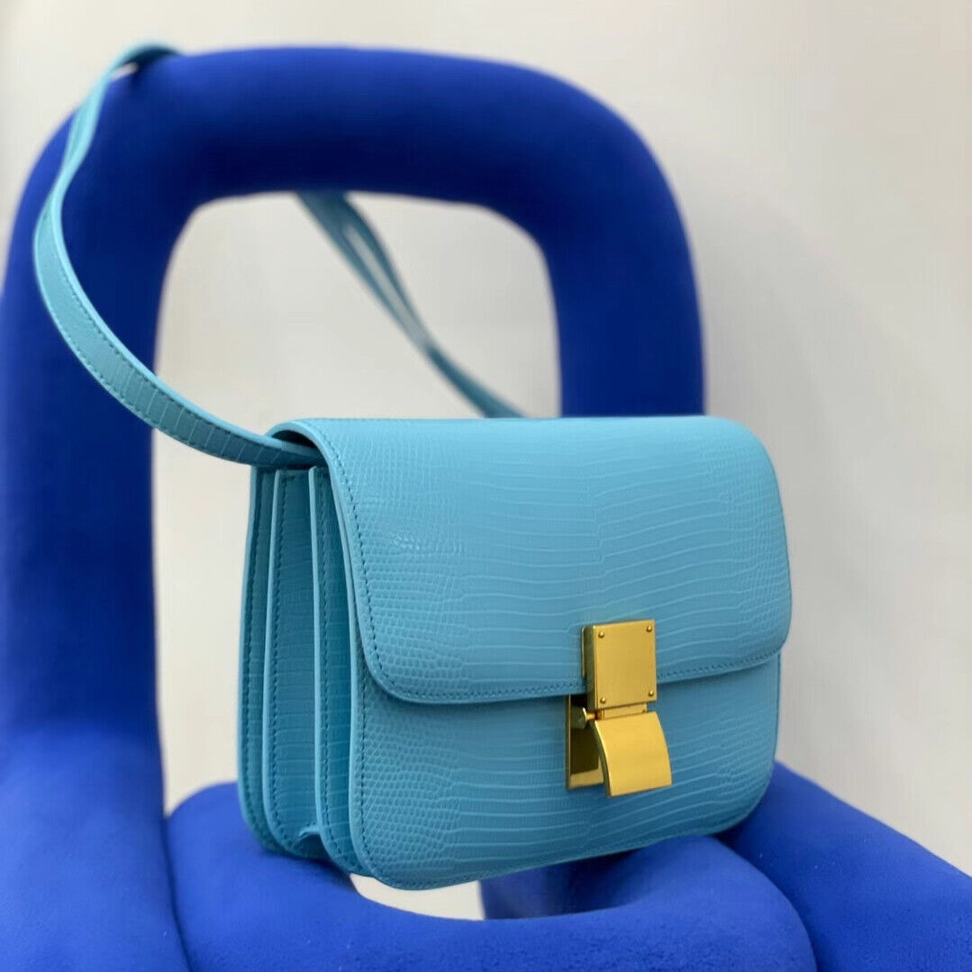 Lizard Effect Real Leather Flap Box bag Shoulder bag Purse Crossbody Square bag