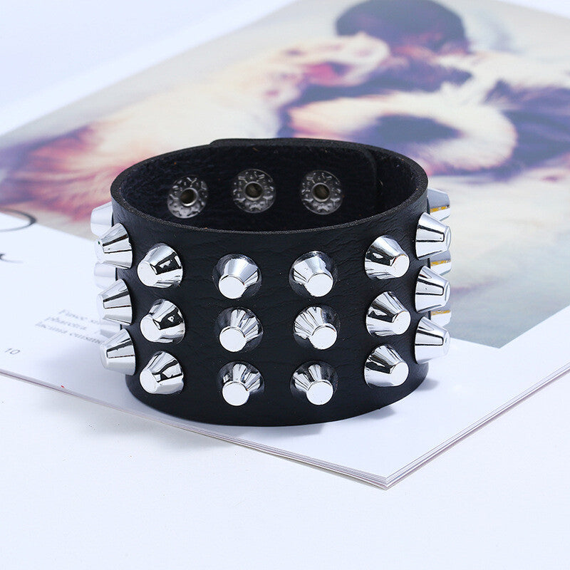 Gothic Punk Rock Skull & Spikes Leather Cuff Bracelet Studded Wristband Bold