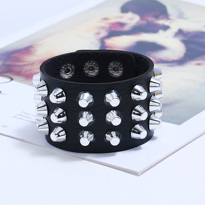 Gothic Punk Rock Skull & Spikes Leather Cuff Bracelet Studded Wristband Bold